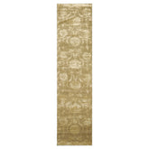 Botanical Hand Knotted Tibetan Runner Green Wool and Silk Transitional Rug 2'11"x11'10"